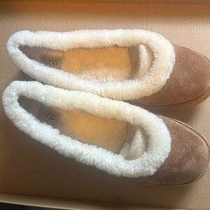 UGG Tan Slippers with Plush Cream Lining